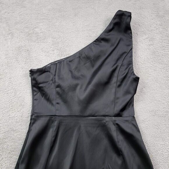 Lulus Dress Womens‎ Small Black Satin Sheath Bodycon Evening Cold Shoulder - Picture 7 of 16